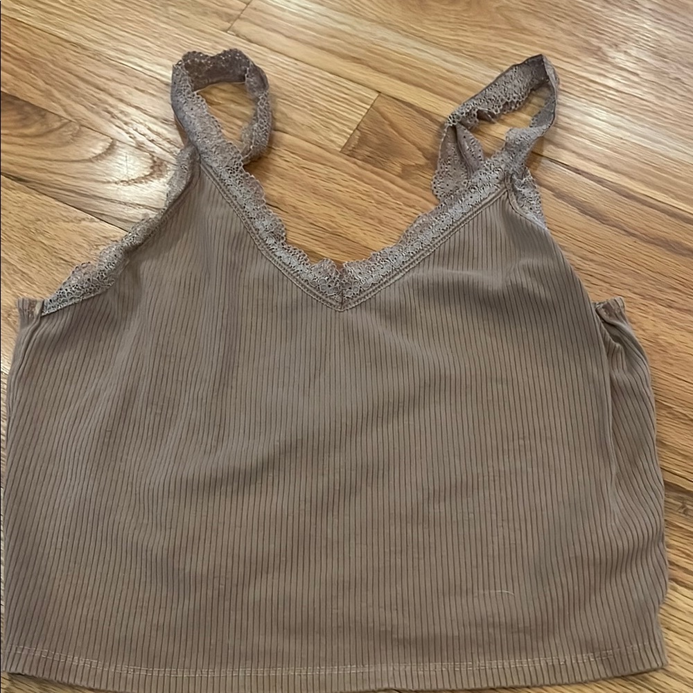 Brown Lace Trim Tank Top